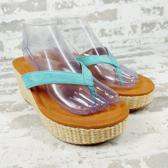 New Zodiac Rio Blue Platform Wedge Thong Sandals F995 - Picture 4 of 12